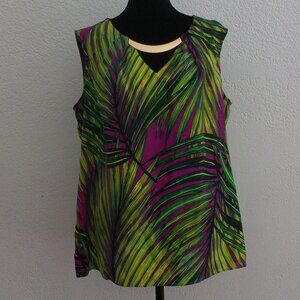Green/Purple Tropical Tank Top, with golden metal neck decoration
